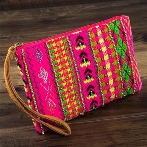 Boho Aztec Embellished Makeup Bag Clutch New